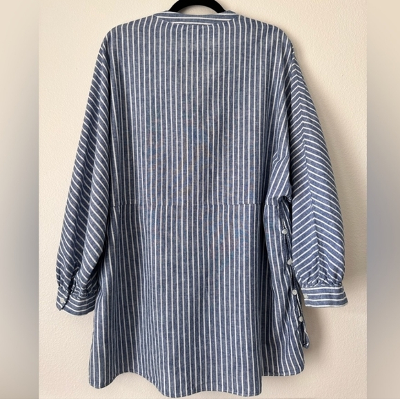 🆕️ Zara TRF Blue & White Stripes Shirt Dress. A-Line (Cotton-Linen) NWOT - Picture 6 of 12